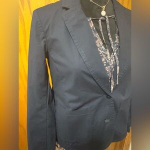 Eileen Fisher Organic Cotton Poplin Shaped Blazer in Navy size XS